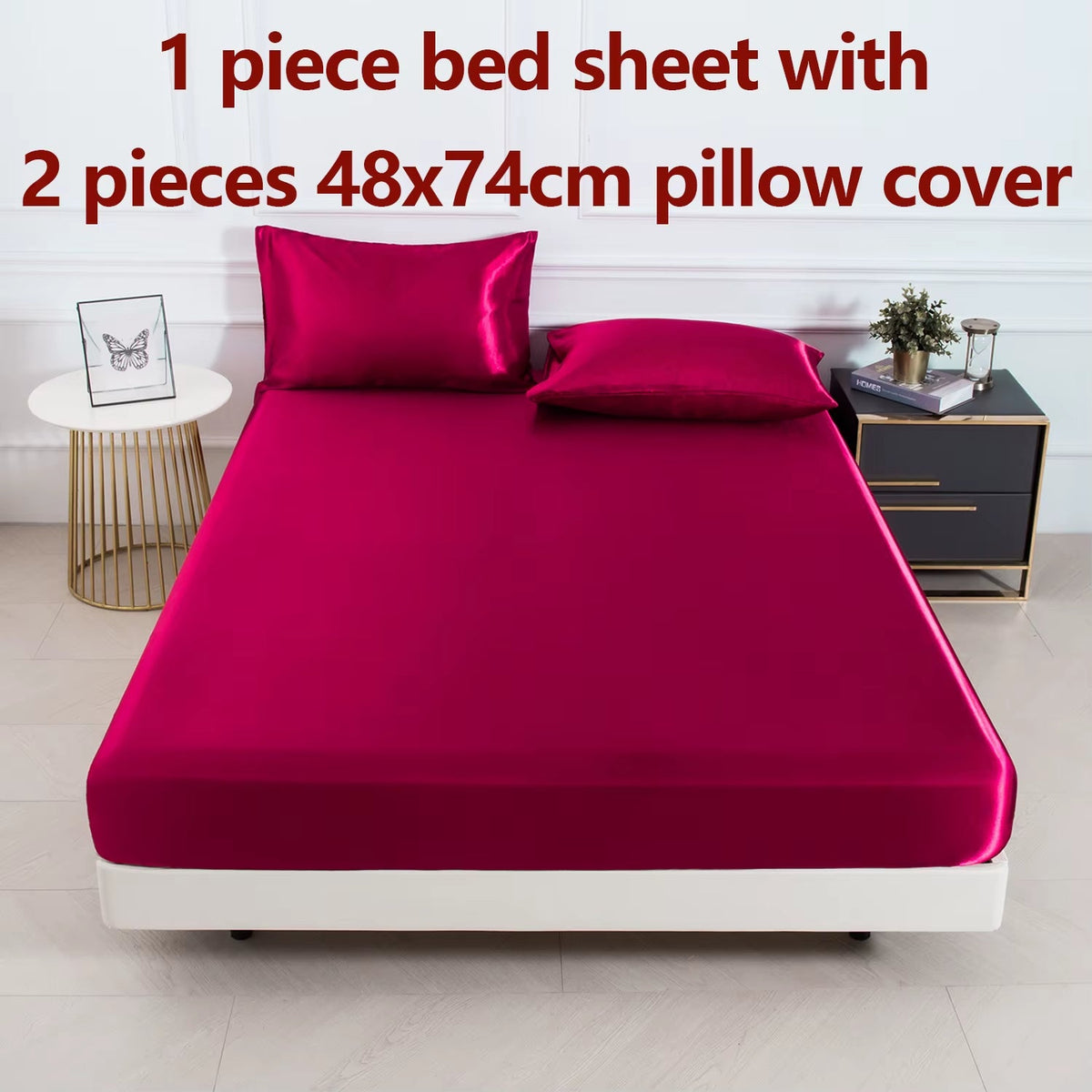 Luxe Satin Fitted Sheet Set - Wine Red